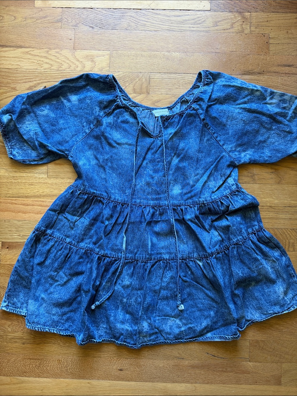 Indigo Paper Denim Peasant Top with Tie Front